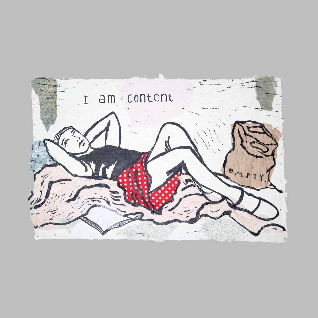 A1 I am content collage on himalaya paper 50x 70 cm, 19.6x27,6 inch -€299,-